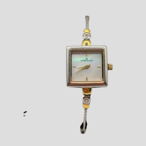 Anne Klein Vintage Square Analog Watch Mother Of Pearl Face Crystal Accents - Picture 2 of 9